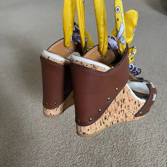 MISS SIXTY NORA Women's Brown Yellow Wedge Heel Sandal's Size 8 (EU 38) Y2K - Picture 7 of 12